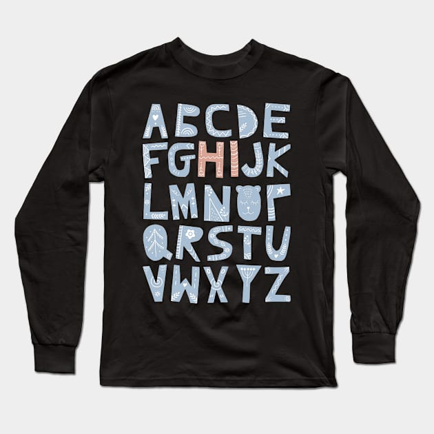 Alphabet says "Hi" (blue and orange) Long Sleeve T-Shirt by Ofeefee